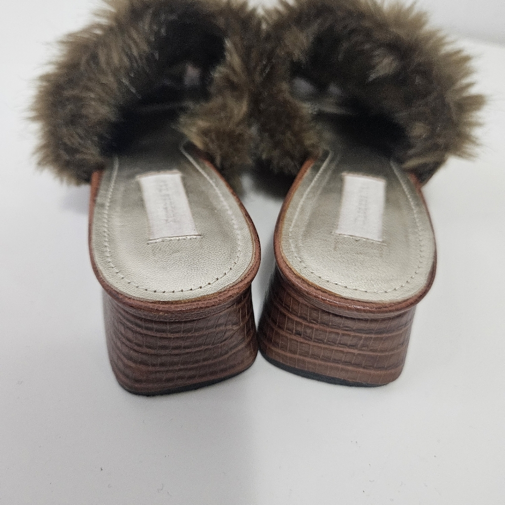 Suzanne Rae Faux Lizard With Faux Mink Lining Mules Slides 7.5 Brown Block Heel - Picture 6 of 11